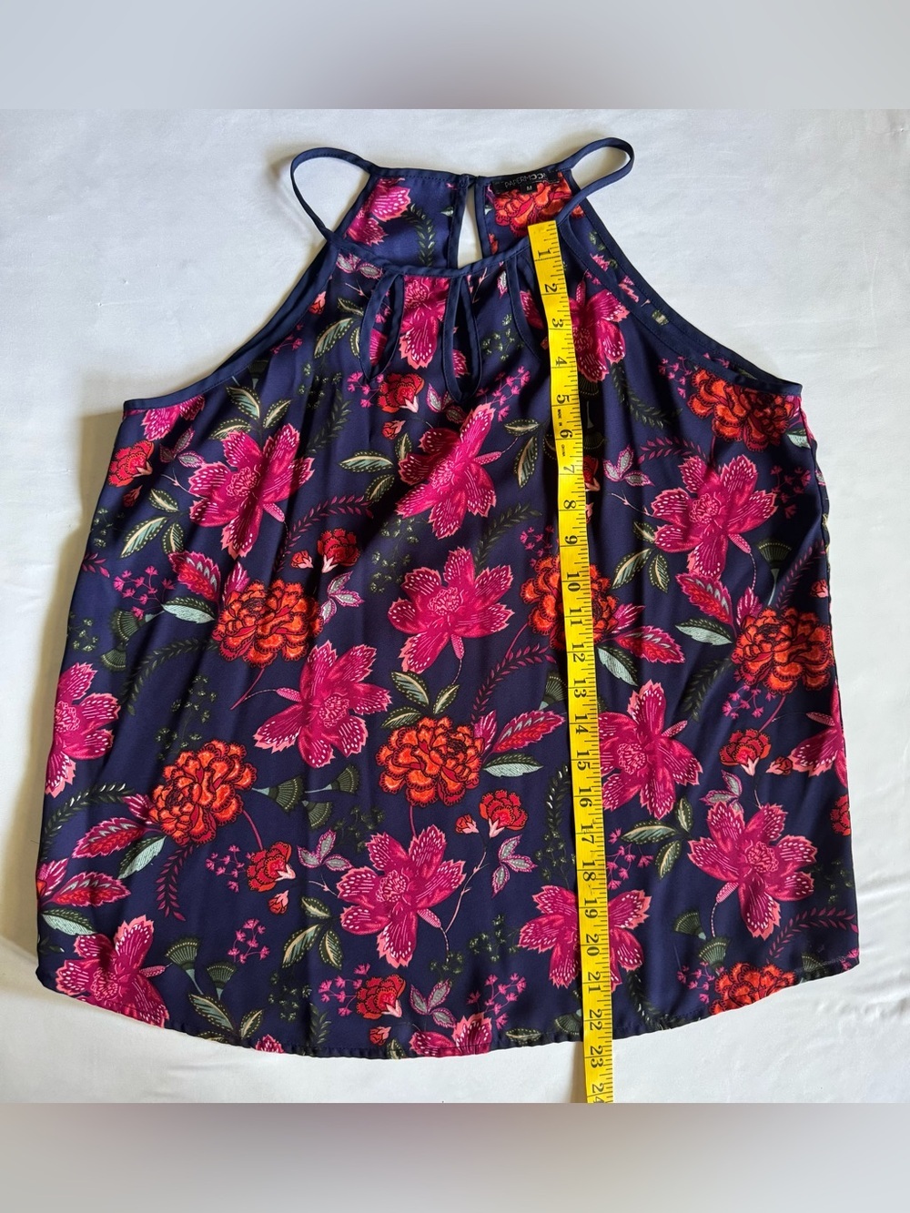 Papermoon Floral Keyhole Sleeveless Tank Top Navy Pink Medium Boho - Picture 5 of 11